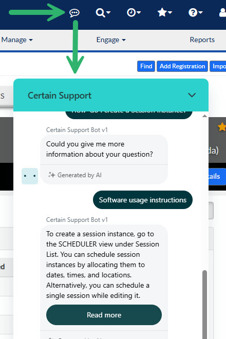 Speech bubble icon location in the Certain platform navigation bar