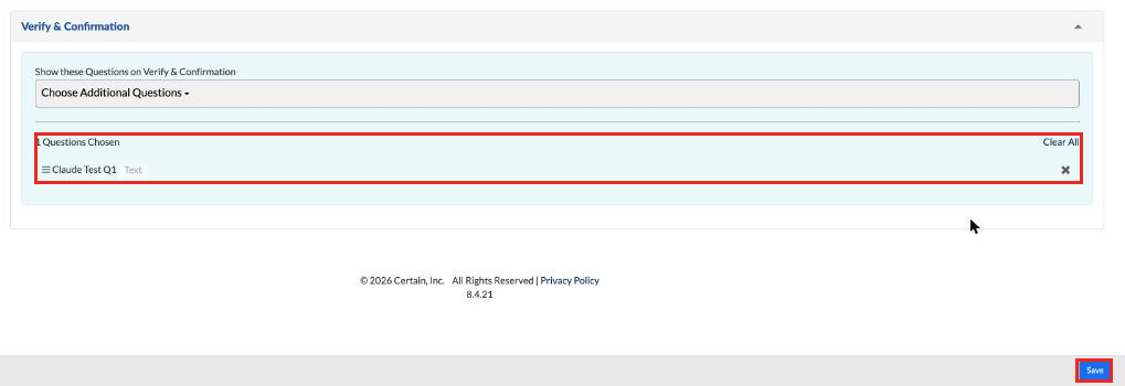 Questions Chosen list and the Save button
