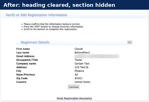 After: Verify page showing only the Registrant Details section