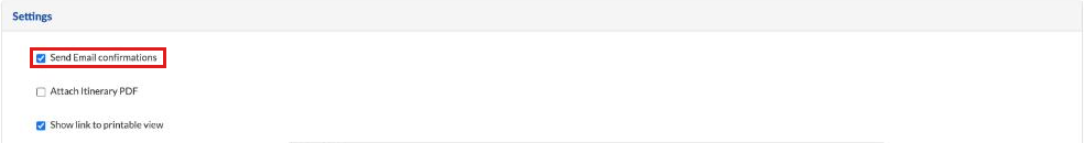 Confirm page Settings with Send Email confirmations checked