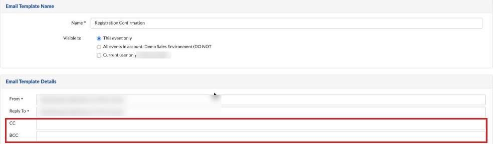 Email template with the CC and BCC fields