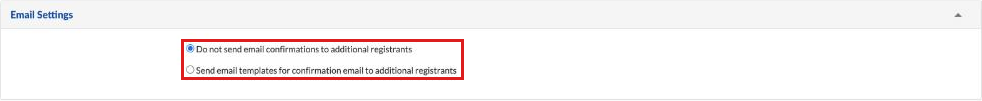 Inline Addl Regs Email Settings with Do not send email confirmations to additional registrants selected