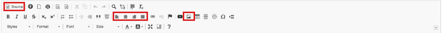 Email template editor toolbar with the Source button, the alignment buttons and the image button