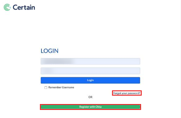 Certain login page with Forgot your password and an example single sign-on button