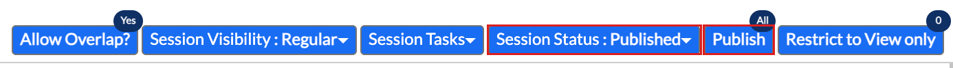 Edit Session top buttons, including Session Status and Publish