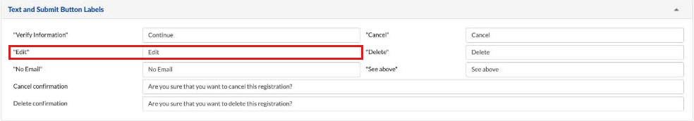 Verify page Text and Submit Button Labels with the Edit label field