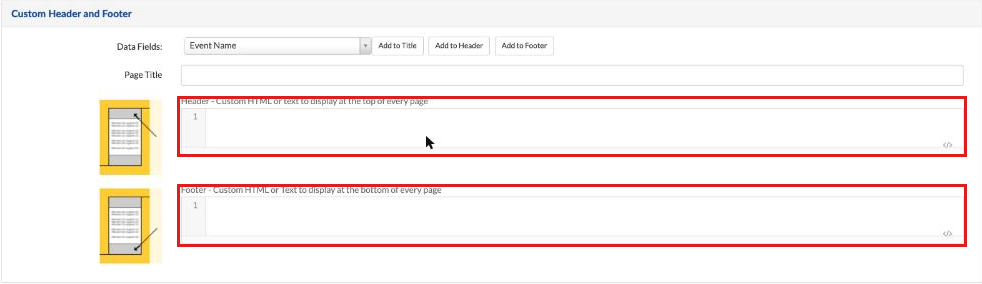 Primary Display, Custom Header and Footer section with the Header and Footer custom HTML fields