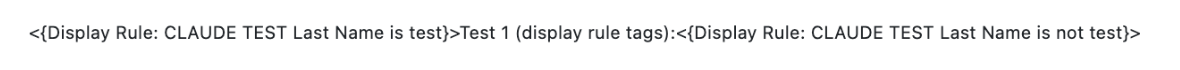 Template preview showing Display Rule tags as plain text